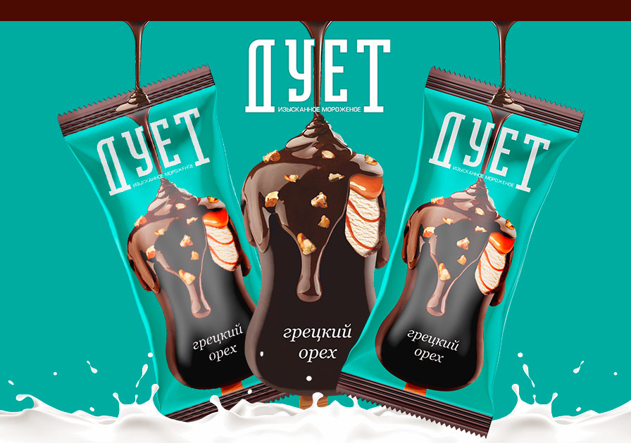 Мороженое Дует грецкий орех от Дусти Алишер - ванильное мороженое с джемом в шоколадной глазури с орехами